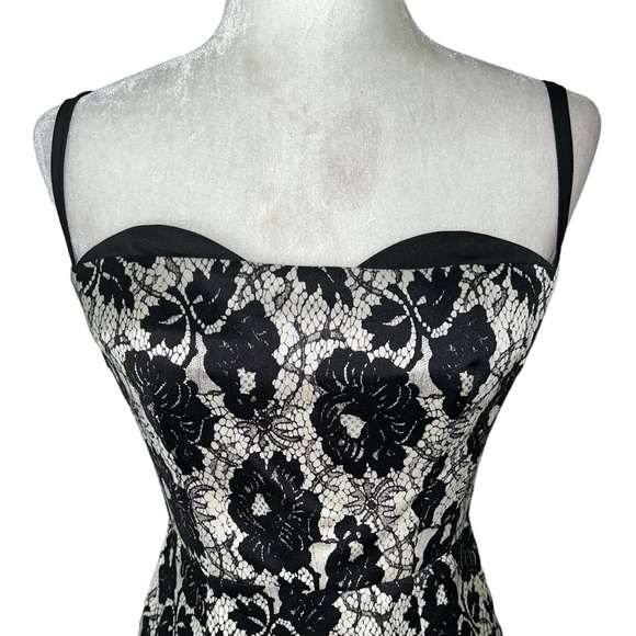 Milly of New York Genevieve Cream Black Lace Illusion Mini Slip Dress - 6 - Picture 5 of 16
